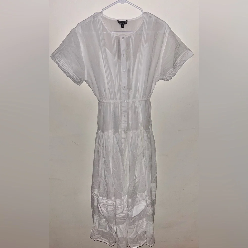 NWT J.Crew Pintuck shirtdress in cotton voile XS White Preppy Casual Wedding
